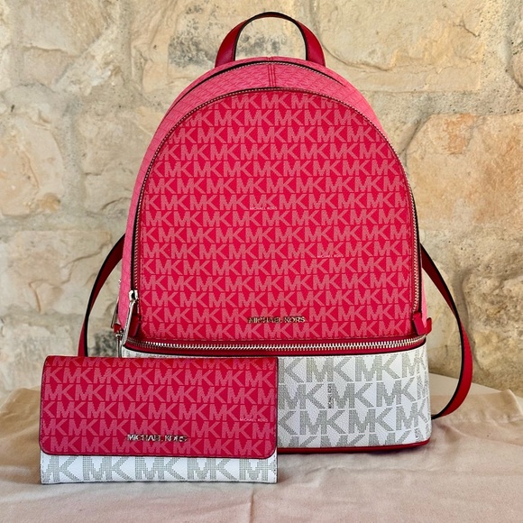 Michael Kors Pink and White Backpack with Signature Monogram - Picture 1 of 16